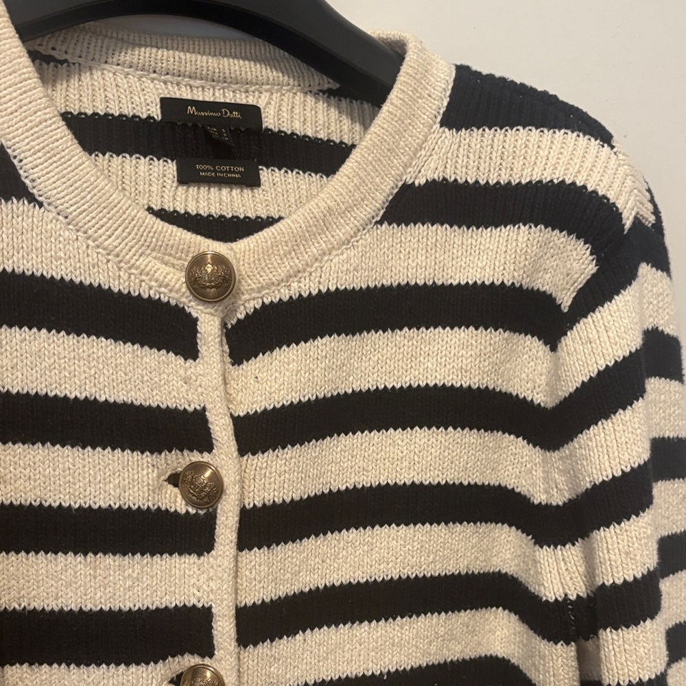 Massimo Dutti Striped Black and Cream Cardigan